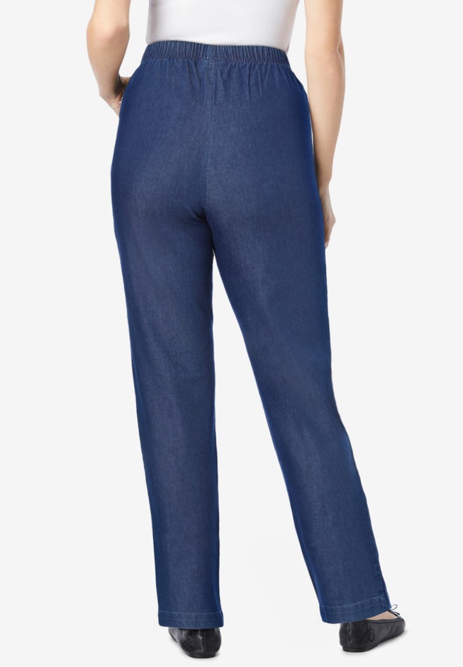 Straight Leg Fineline Pull-On Stretch Denim Jeans image number 1