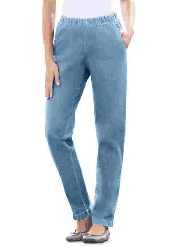 Straight Leg Fineline Pull-On Stretch Denim Jeans image number 0