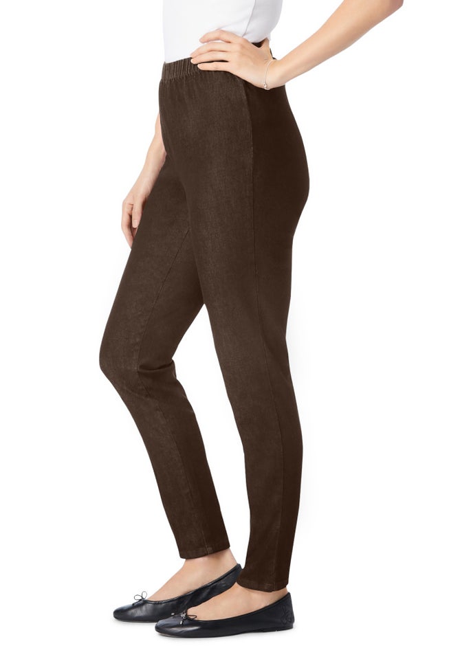 Pull-On Elastic-Waist Stretch Fineline Denim Jeans image number 2