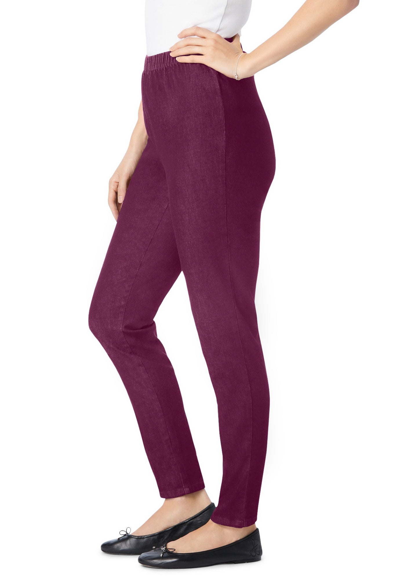 Pull-On Elastic-Waist Stretch Fineline Denim Jeans image number 2