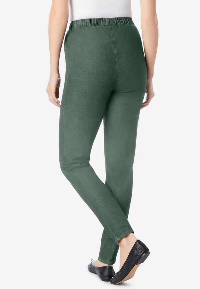 Pull-On Elastic-Waist Stretch Fineline Denim Jeans image number 1