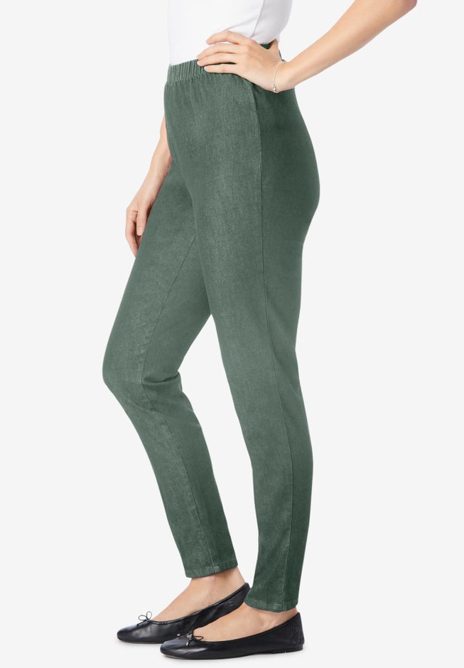 Pull-On Elastic-Waist Stretch Fineline Denim Jeans image number 2