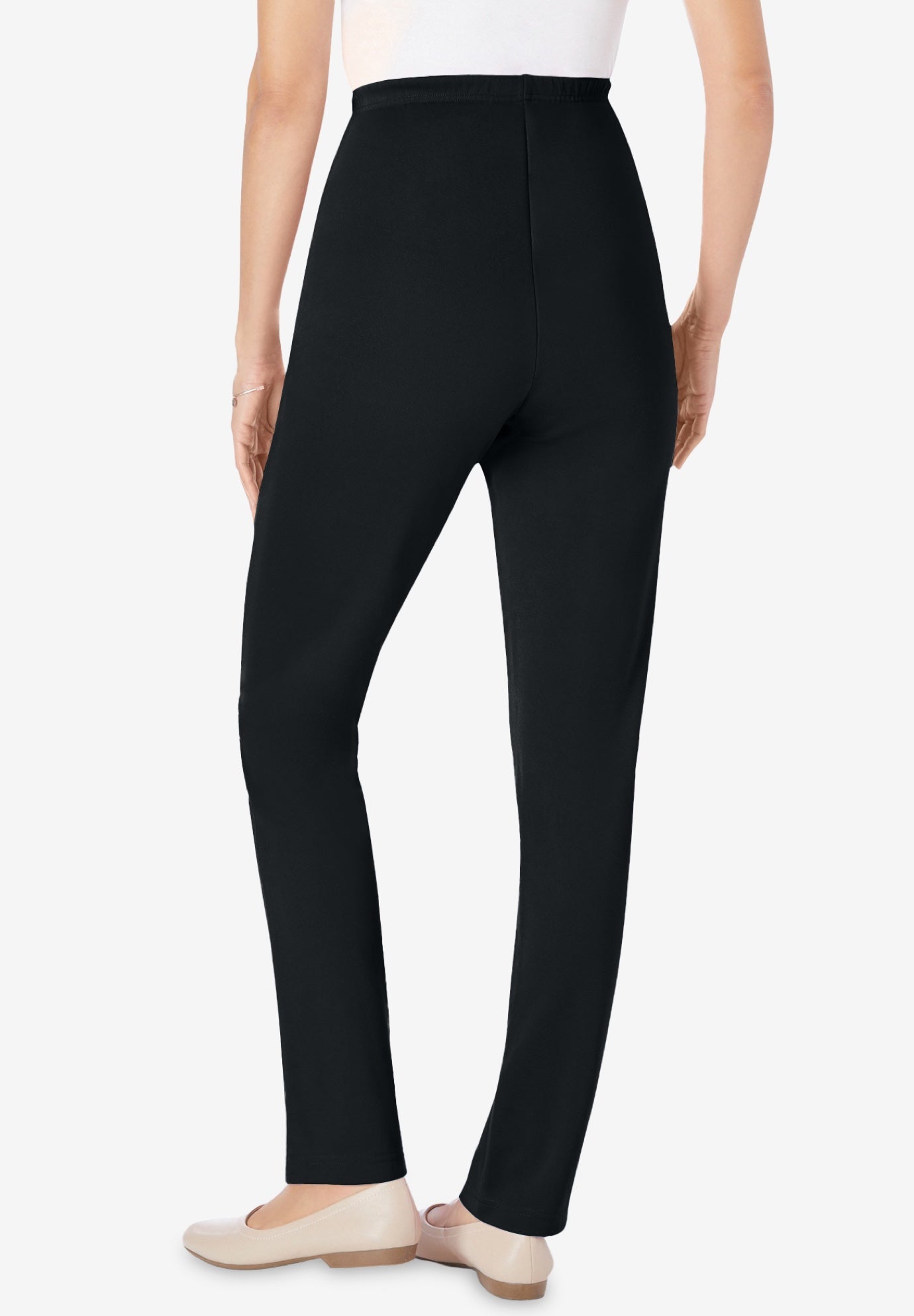 Elastic-Waist Hassle-Free Knit Pant, Black | Woman Within