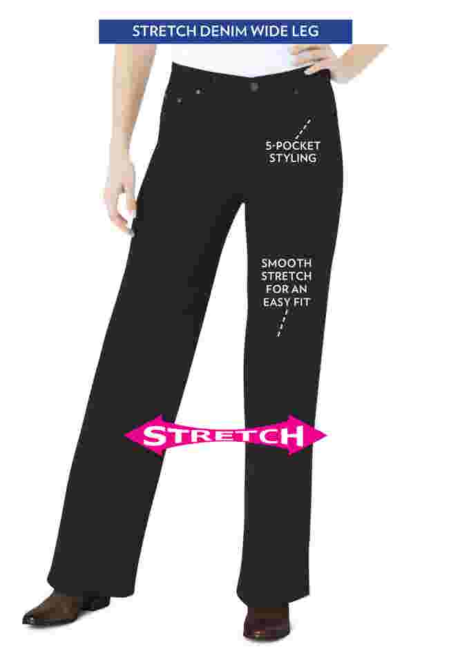 Women’s Plus-Size Stretch Denim Wide-Leg Five-Pocket Jeans image number 3