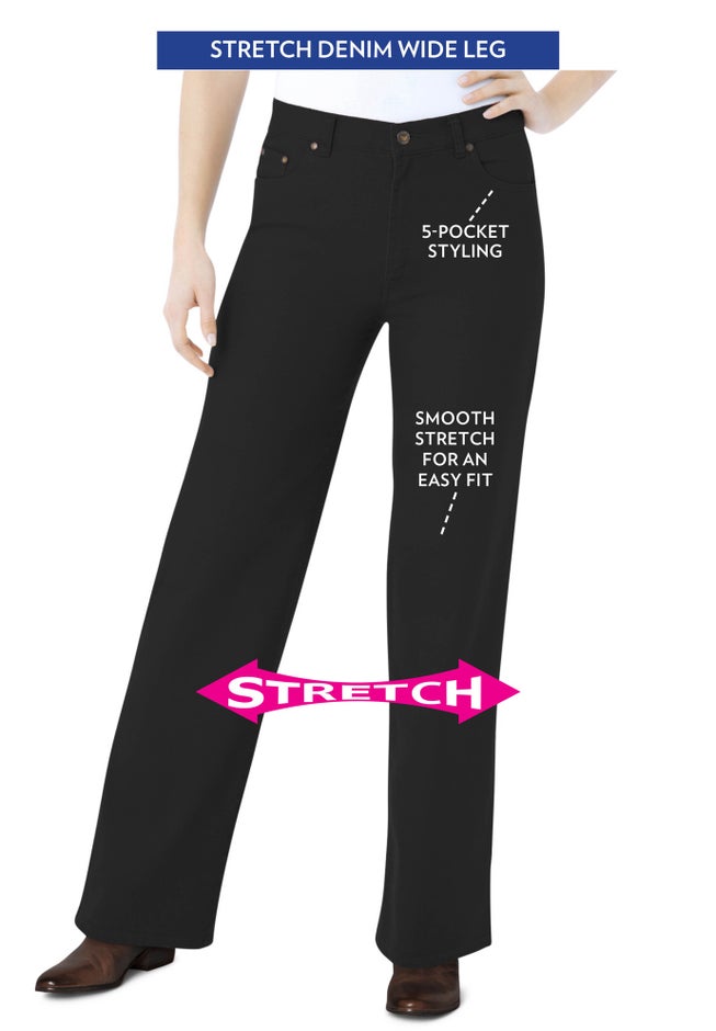 Stretch Denim Wide-Leg Five-Pocket Jeans image number 3