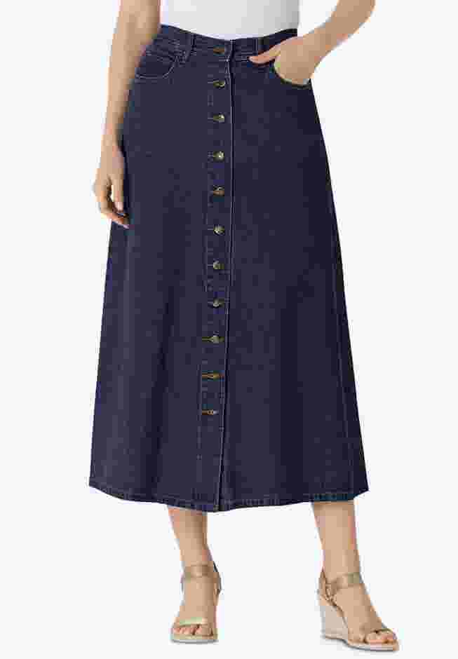 Perfect Cotton Button Front Denim Skirt image number 3