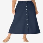 Perfect Side-Elastic All-Cotton Button Front Denim Jeans Skirt image number null