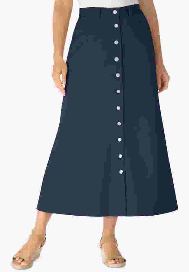 Perfect Cotton Button Front Denim Skirt image number 0