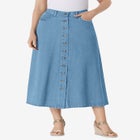 Perfect Side-Elastic All-Cotton Button Front Denim Jeans Skirt image number null