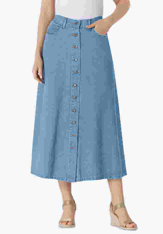 Perfect Cotton Button Front Denim Skirt image number 0