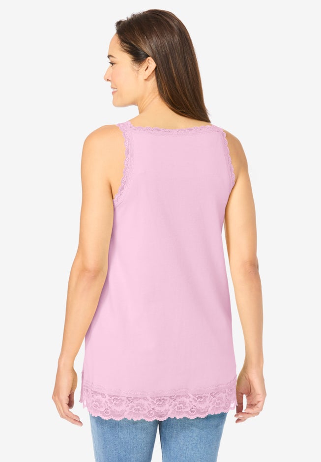 Lace-Trim V-Neck Tank image number 1