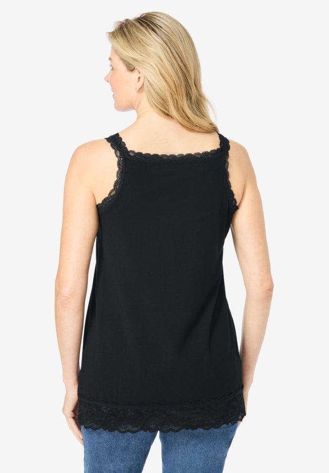 Lace-Trim V-Neck Tank image number 1