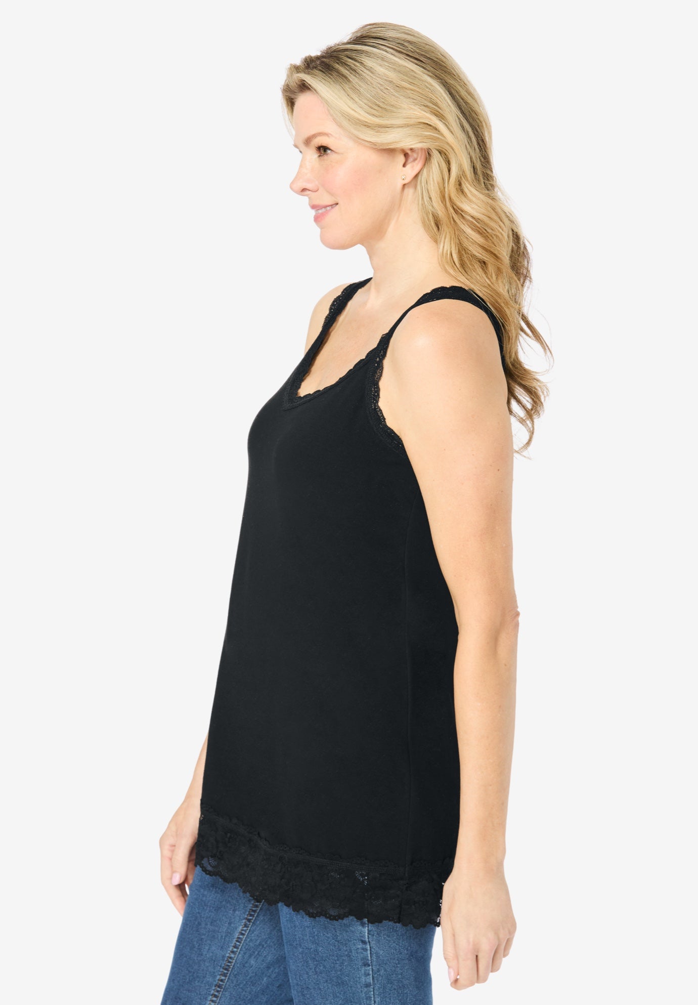 Lace-Trim V-Neck Tank image number 2