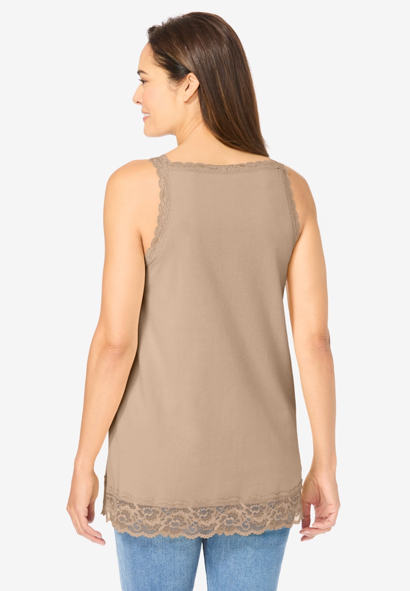Lace-Trim V-Neck Tank image number 1
