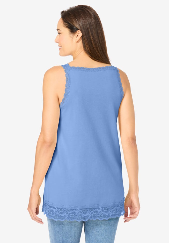 Lace-Trim V-Neck Tank image number 1