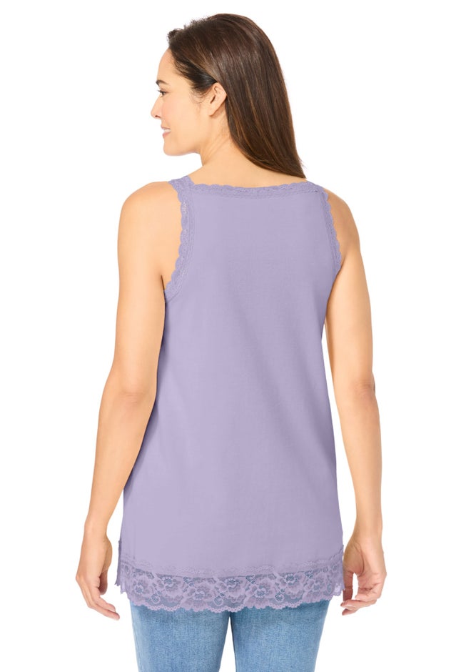 Lace-Trim V-Neck Tank image number 1