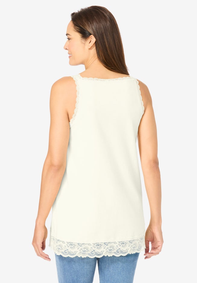 Lace-Trim V-Neck Tank image number 1