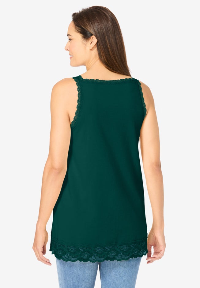 Lace-Trim V-Neck Tank image number 1