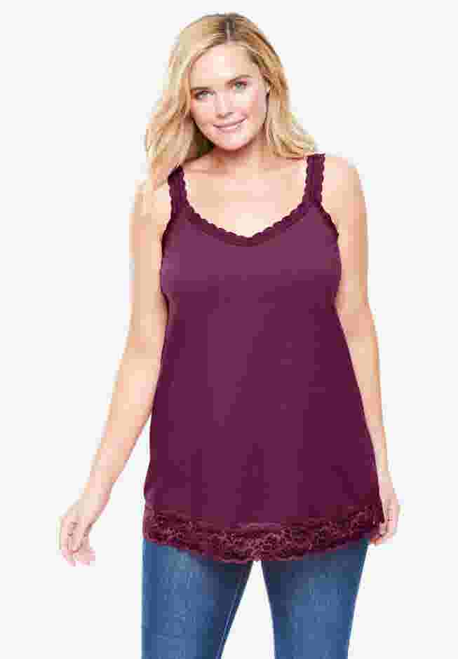 Lace-Trim V-Neck Tank image number 0