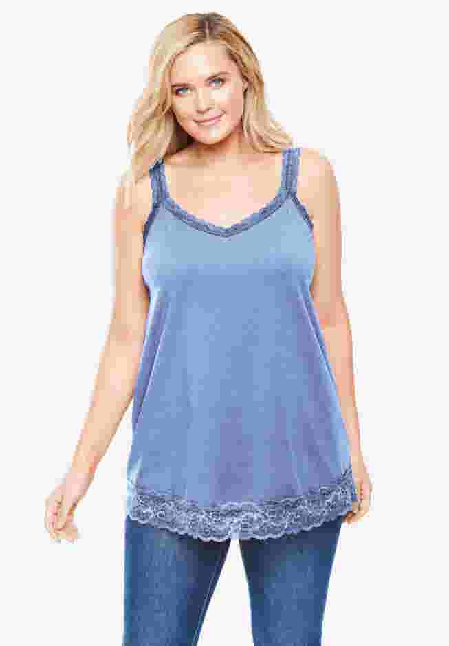 Lace-Trim V-Neck Tank image number 0