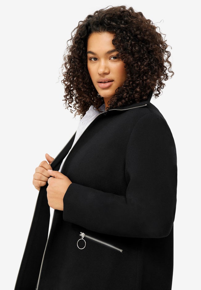 Zip-Front A-Line Coat With Back Inverted Pleat image number 3