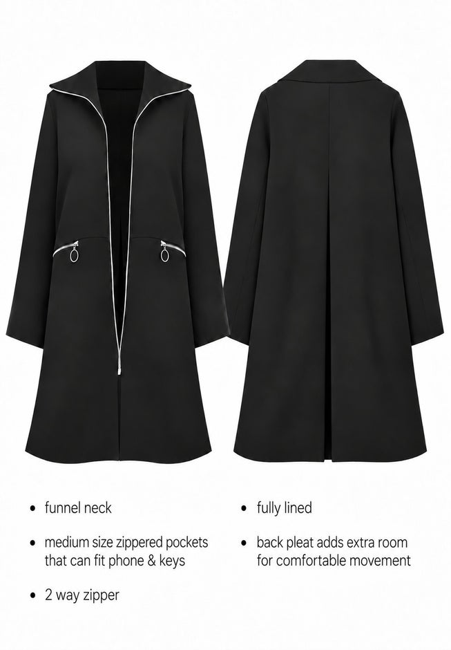Stretch Crepe Zip Front A Line Back Pleat Coat image number 1