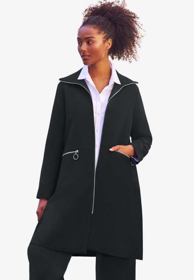 Zip-Front A-Line Coat With Back Inverted Pleat image number 0