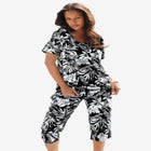 Plus Size 2-Piece Printed Henley Top and Capri Set image number null