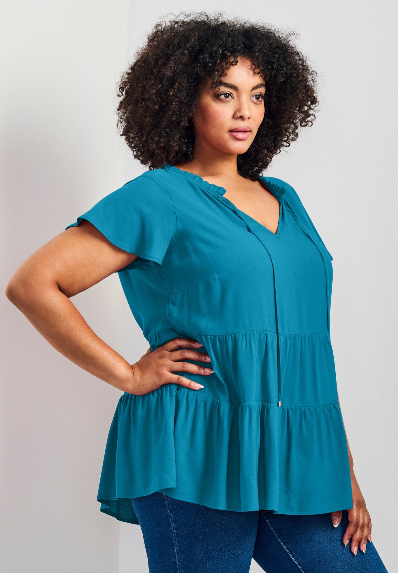 Lani Flutter Sleeve Tiered Top image number 2
