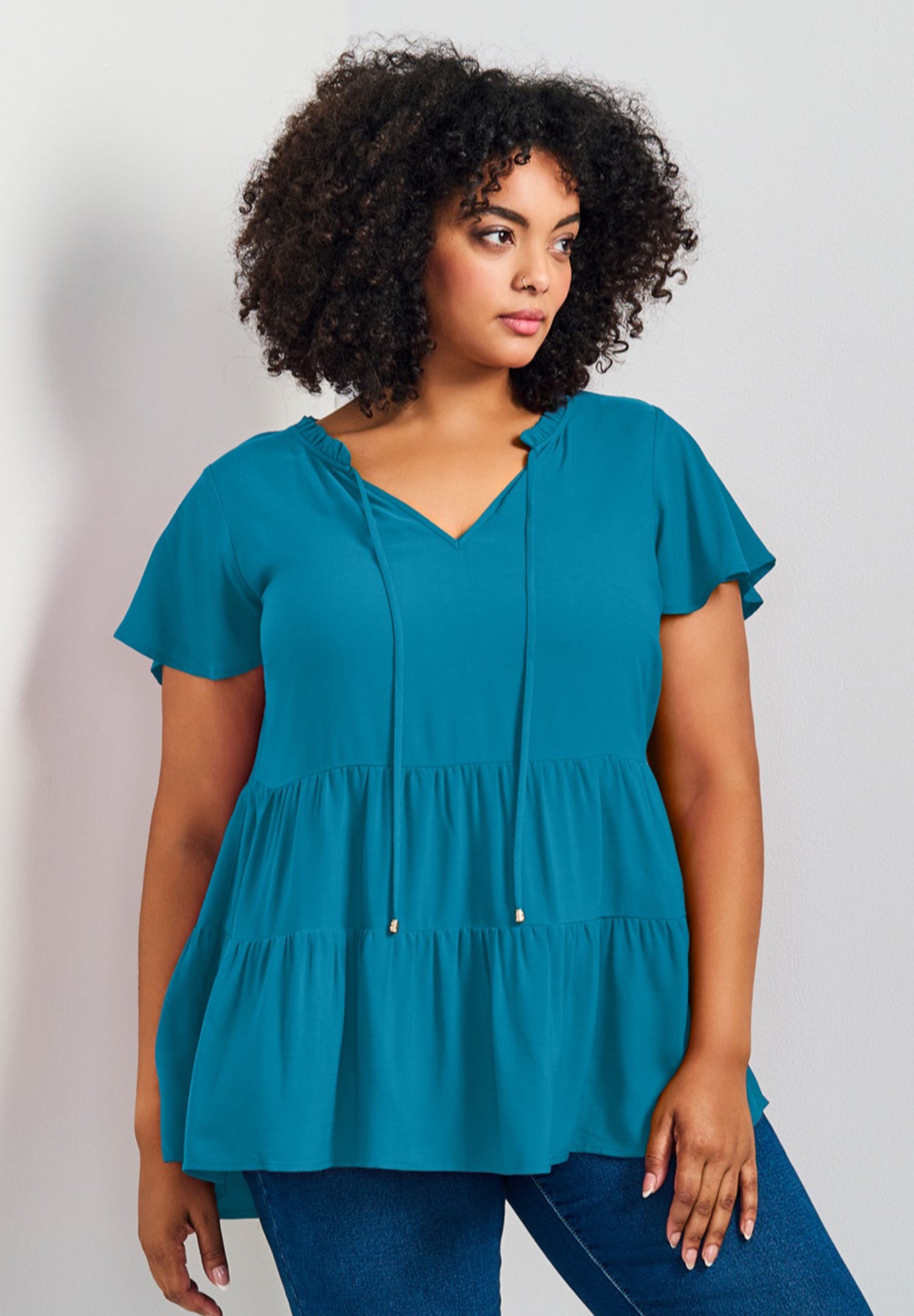Lani Flutter Sleeve Tiered Top image number 0