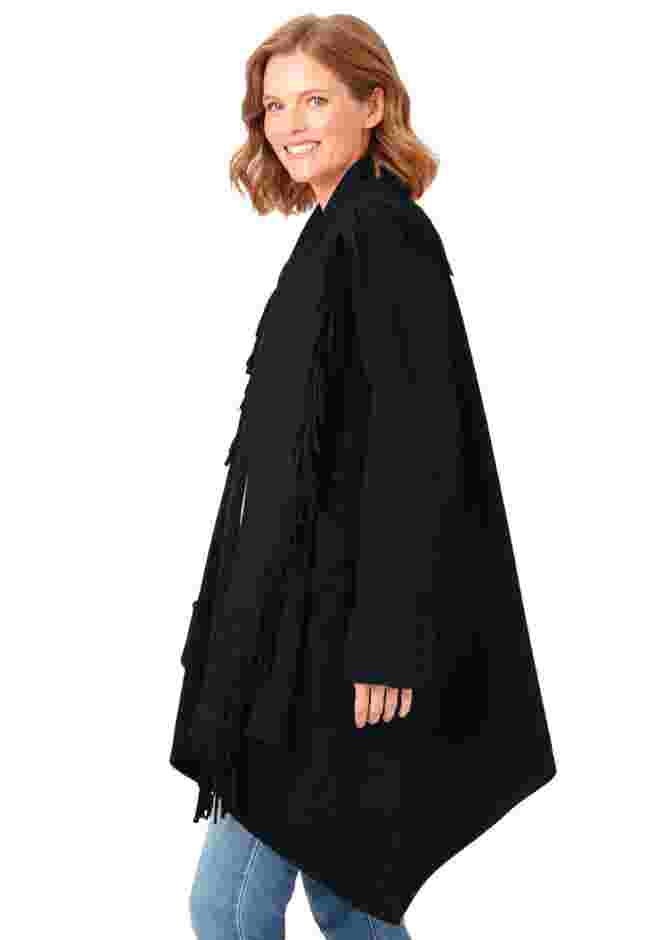 Fringed Shawl Collar Fleece Jacket image number 2