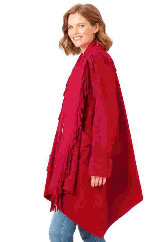 Fringed Shawl Collar Fleece Jacket image number 2