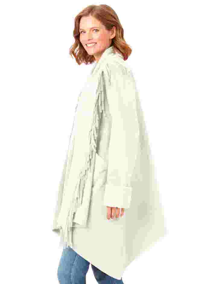 Fringed Shawl Collar Fleece Jacket image number 2