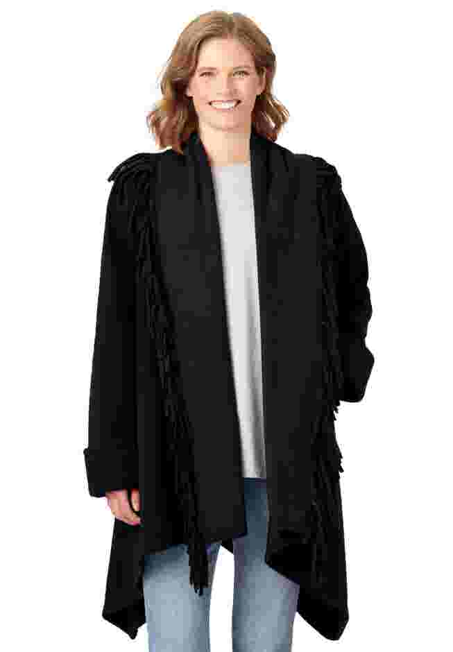 Fringed Shawl Collar Fleece Jacket image number 0
