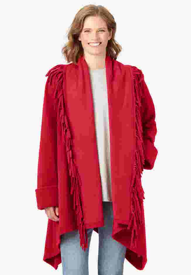 Fringed Shawl Collar Fleece Jacket image number 0