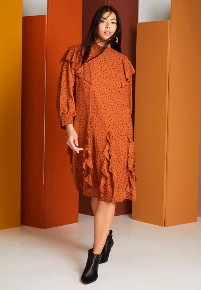 Ruffled Chiffon Mockneck Dress image number 0