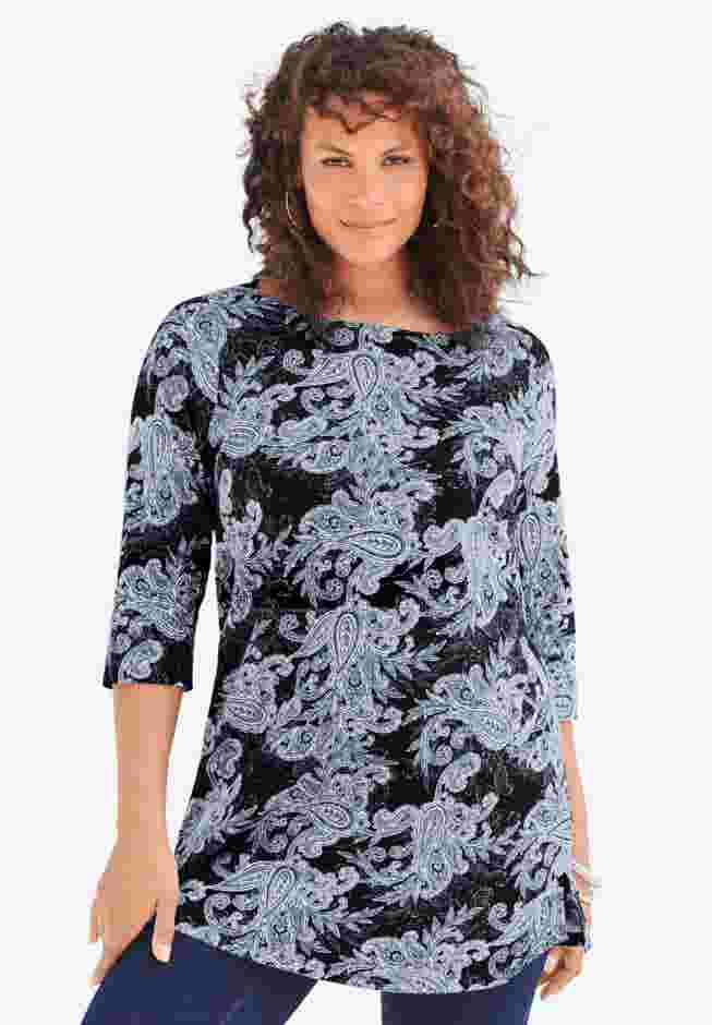 Plus Size Cotton Ultimate Boatneck Tunic with Side Slits image number 0