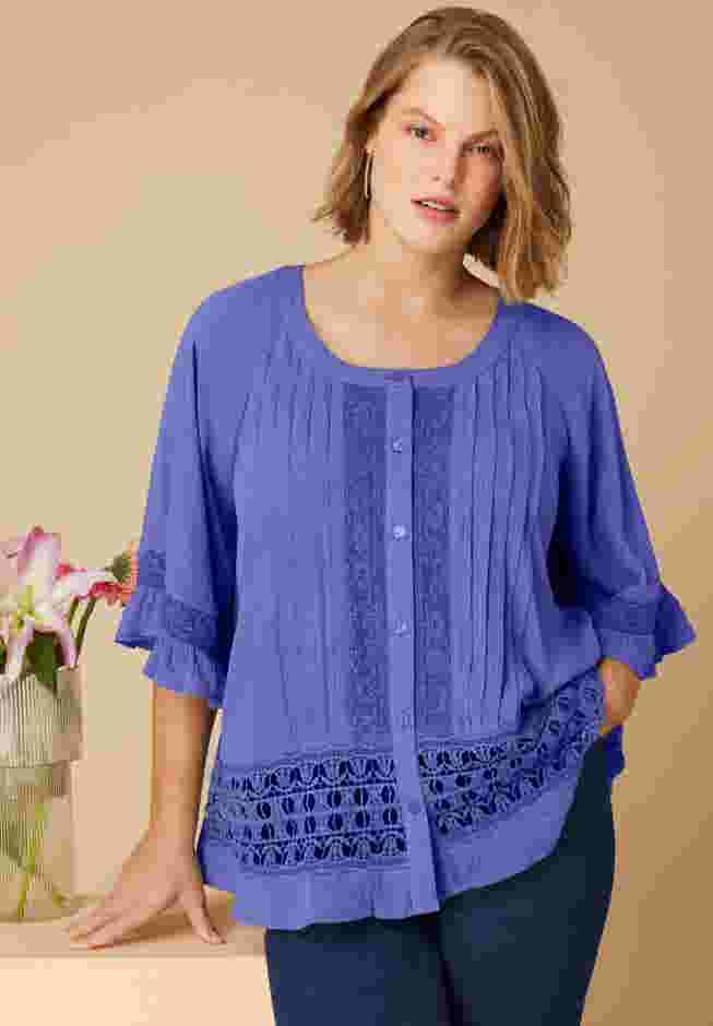 Lace-Trimmed Boho Blouse image number 0