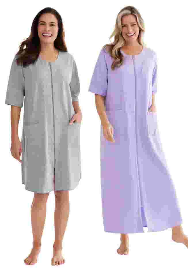 Short French Terry Zip-Front Robe image number 3