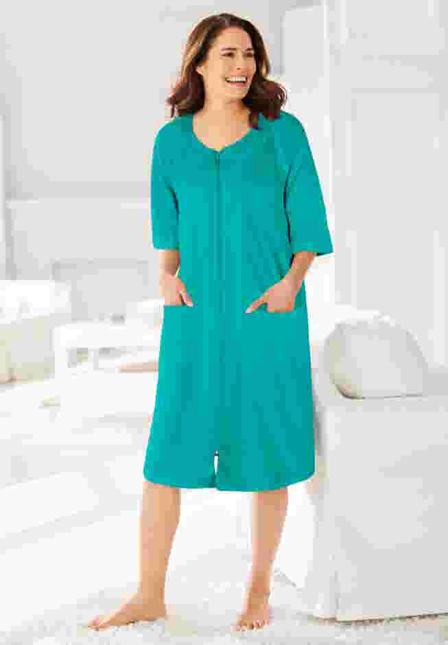 Short French Terry Zip-Front Robe image number 4
