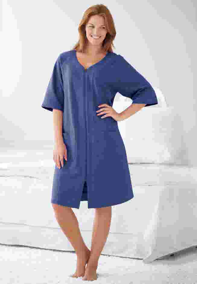 Short French Terry Zip-Front Robe image number 5