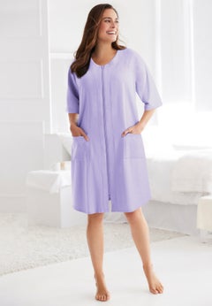 Short French Terry Zip-Front Robe