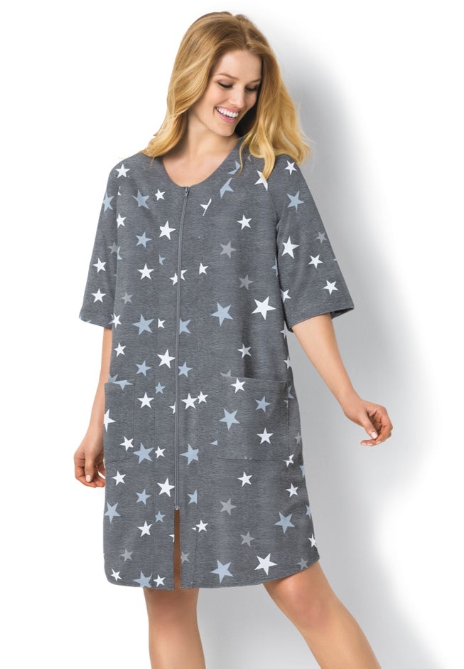 Short French Terry Zip-Front Robe image number 5