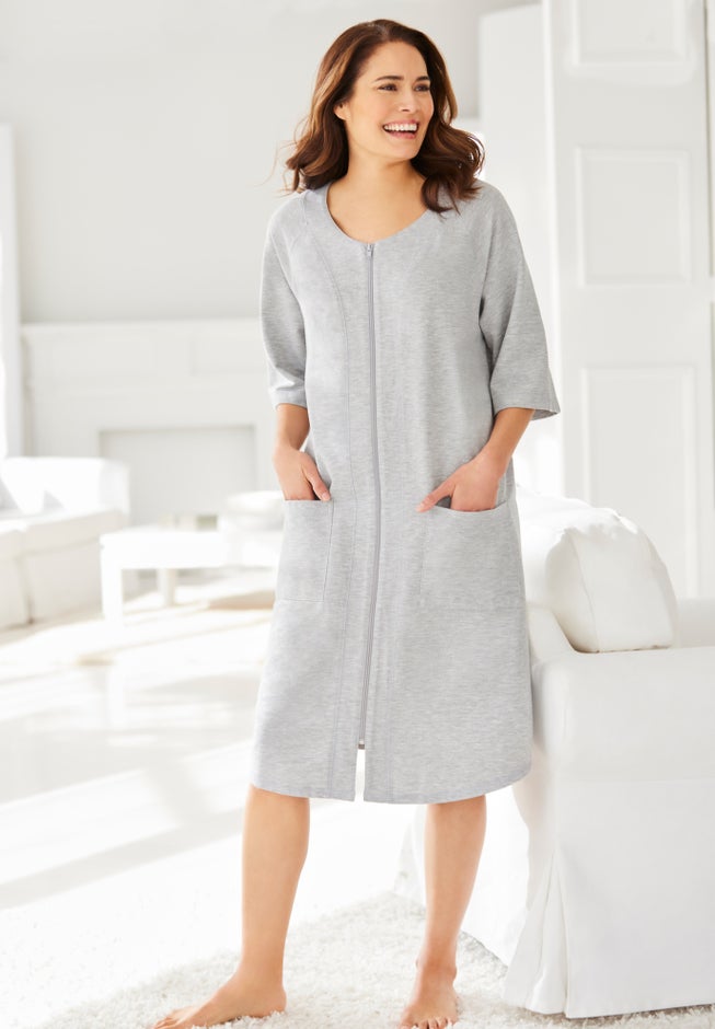 French Terry Short Zip-Front Lounge Robe, Evening Blue | Woman Within French Terry Short Zip-Front Lounge Robe, Evening Blue | Woman Within