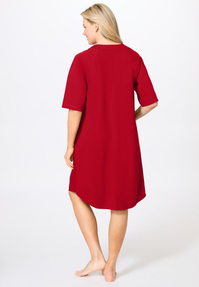 Short French Terry Zip-Front Robe image number 1