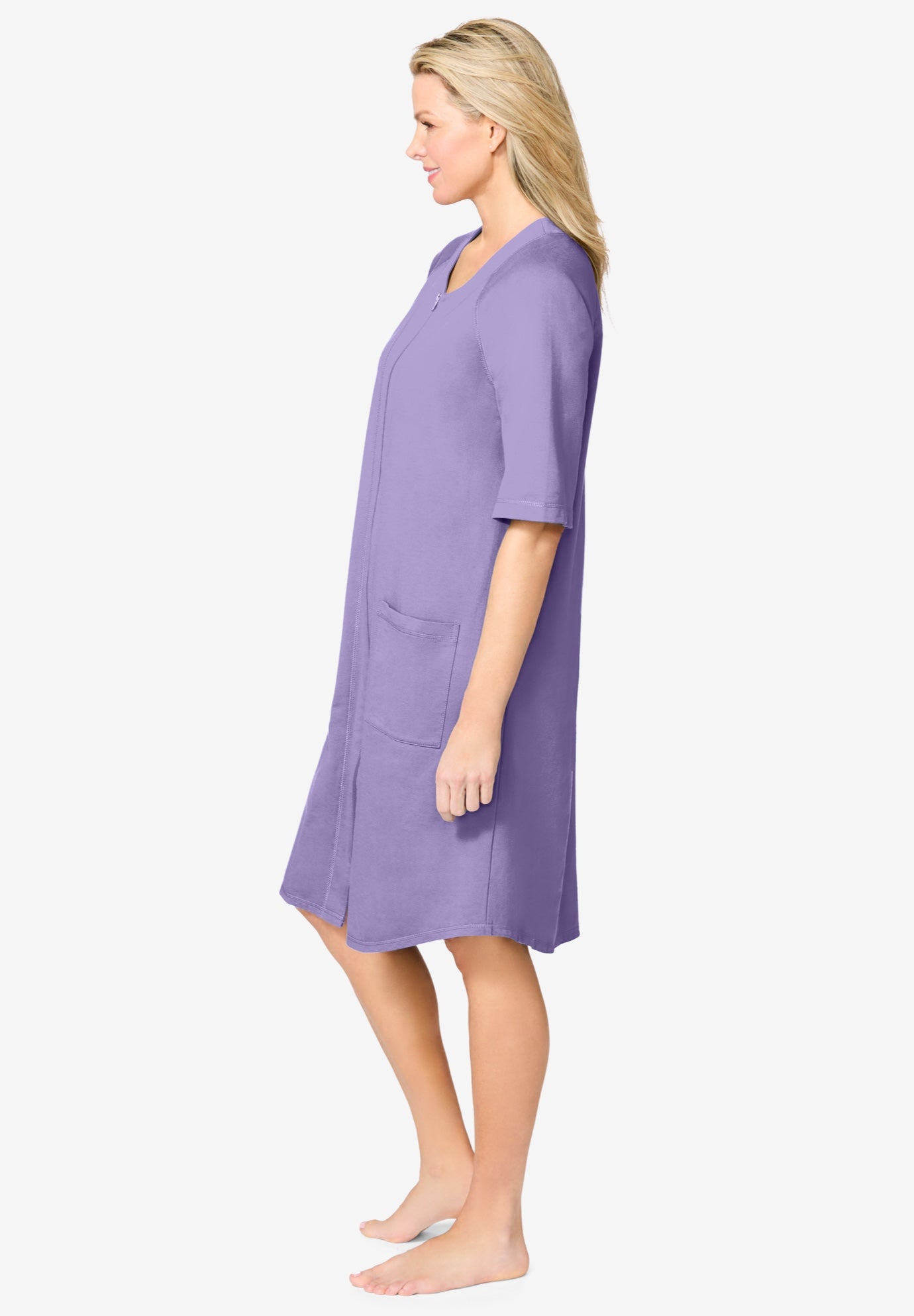 Short French Terry Zip-Front Robe image number 2