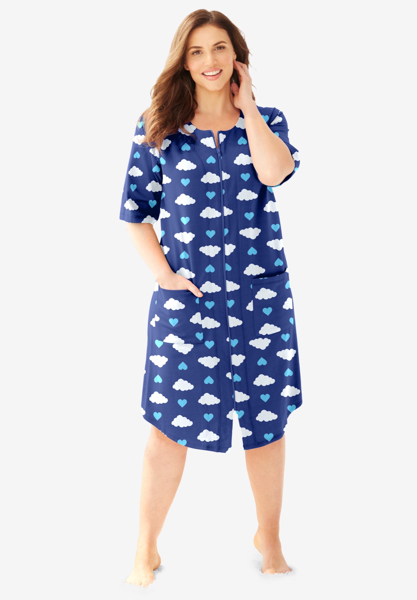 Short French Terry Zip-Front Robe image number 0