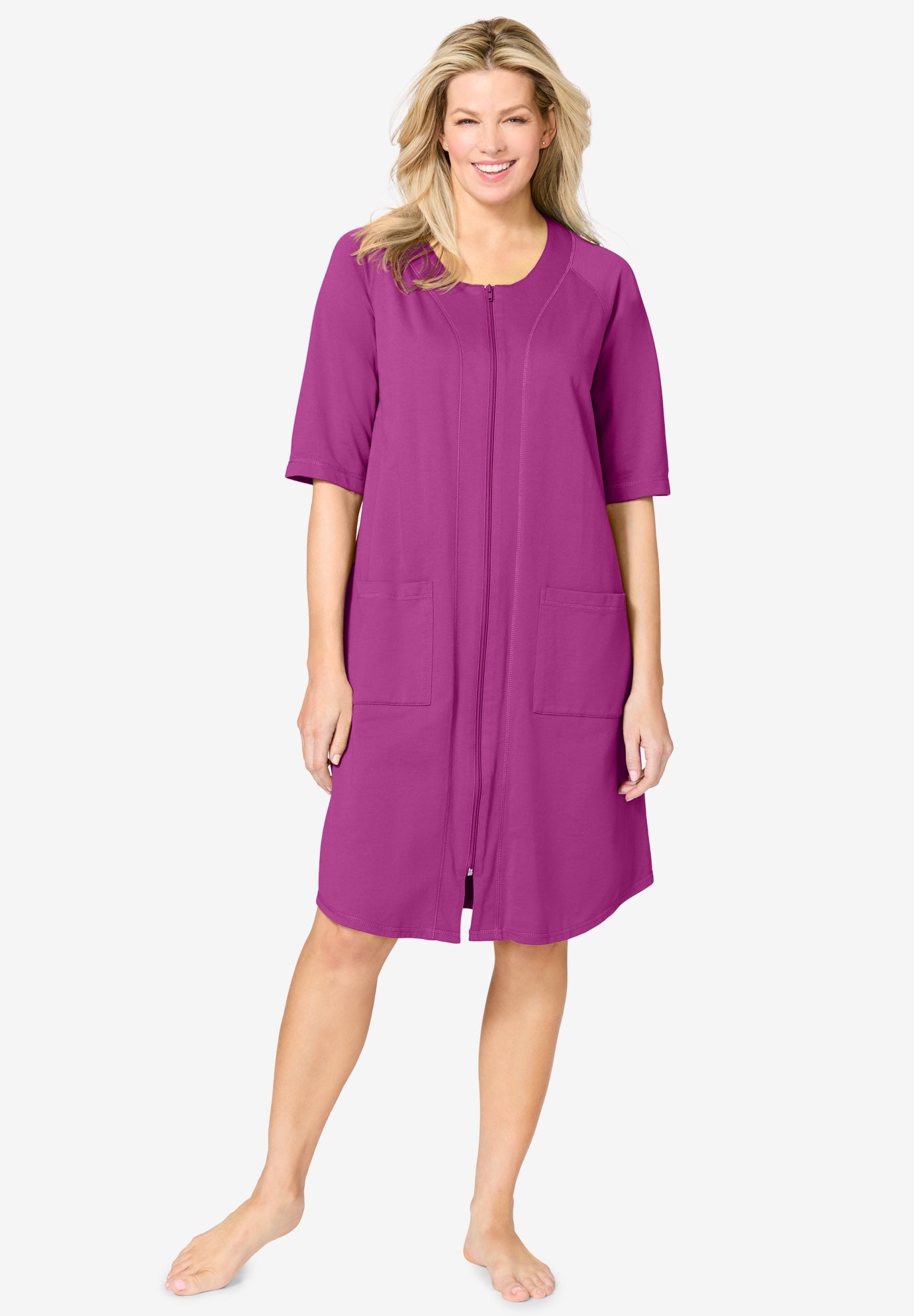 Short French Terry Zip-Front Robe image number 0