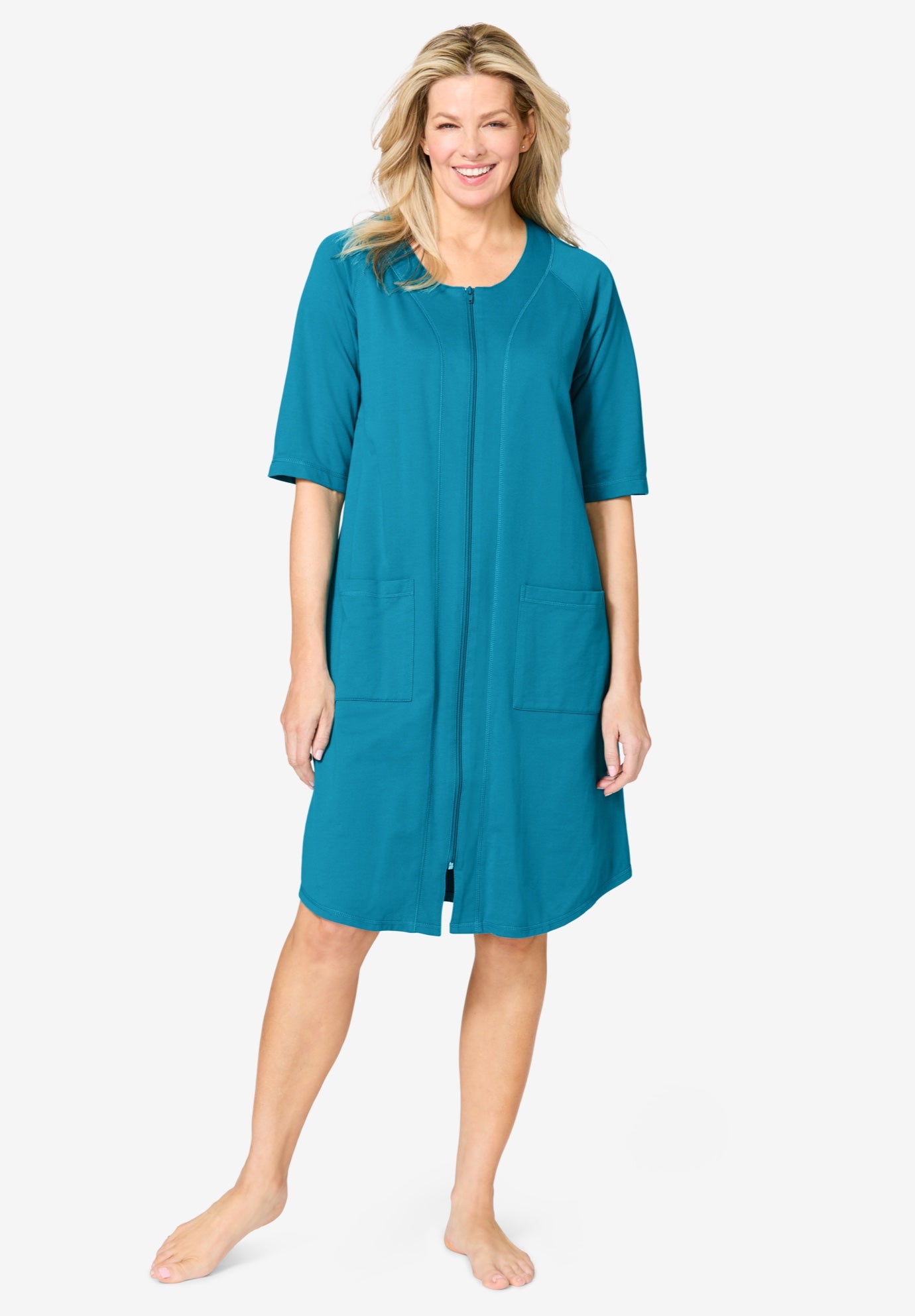 Short French Terry Zip-Front Robe image number 0