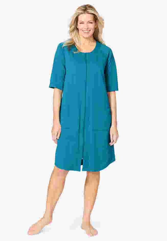 Short French Terry Zip-Front Robe image number 0